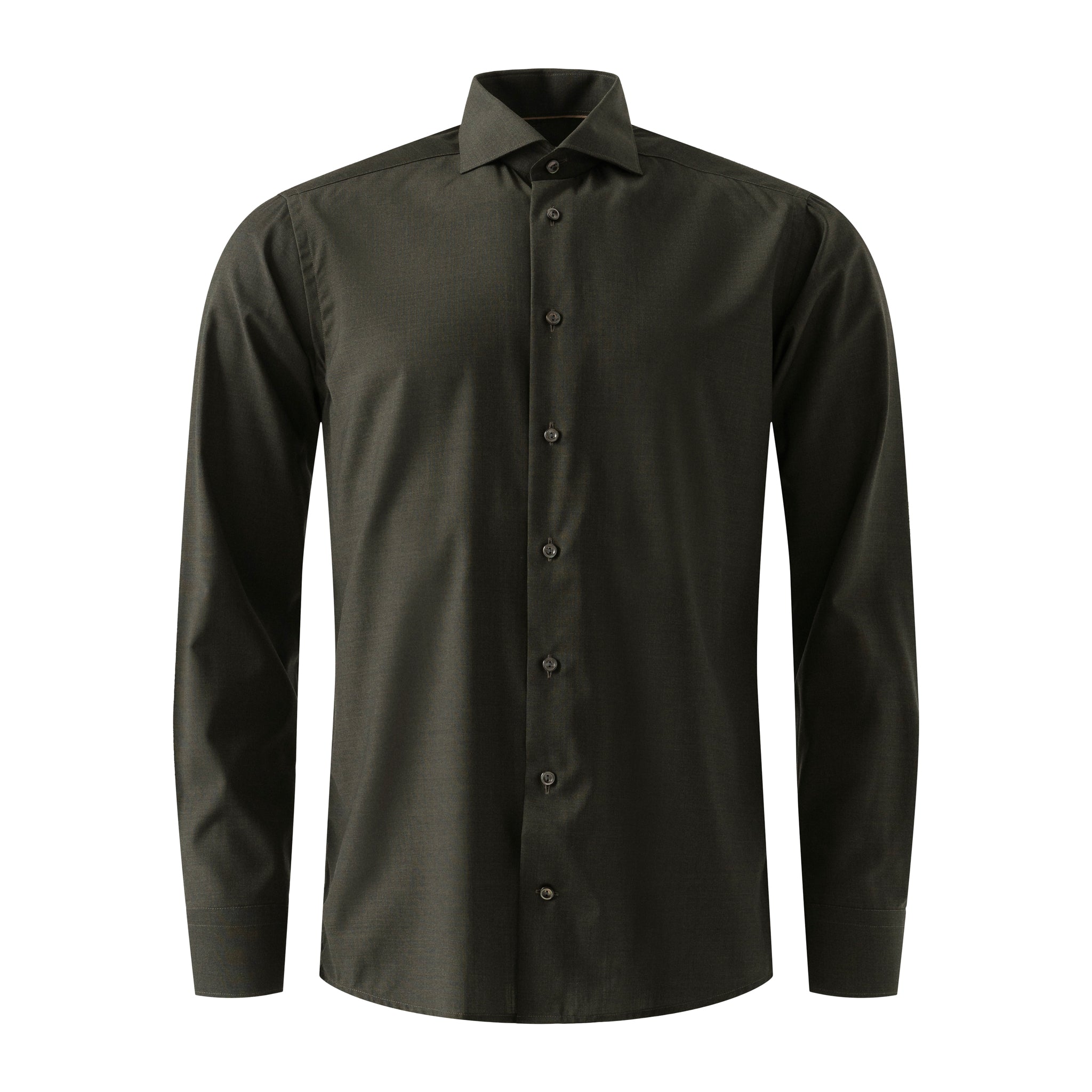 Dark Green Solid Merino Wool Contemporary Fit Shirt - ETON
