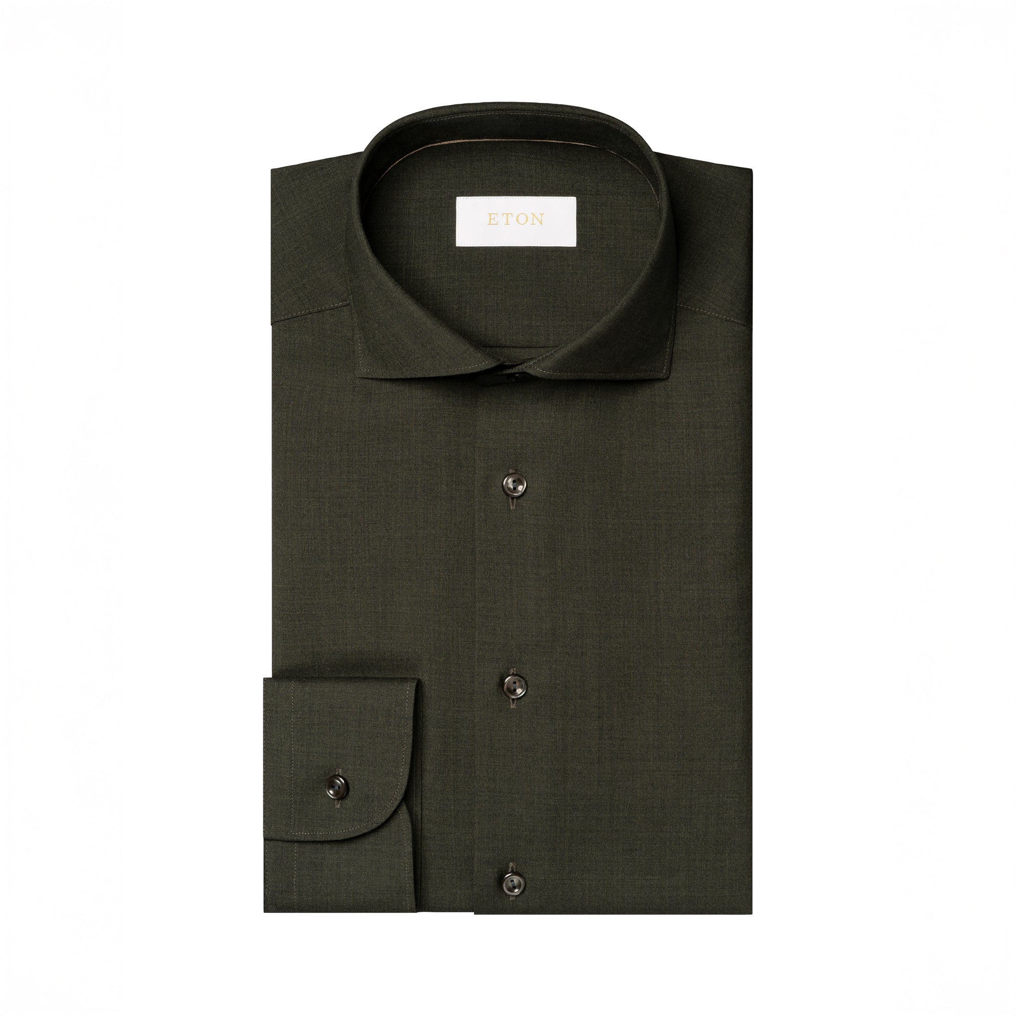 Dark Green Solid Merino Wool Contemporary Fit Shirt - ETON