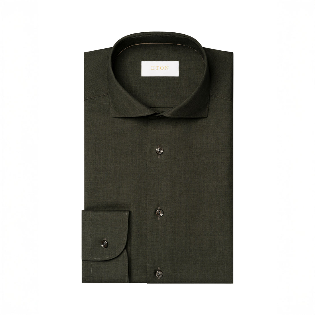 Dark Green Solid Merino Wool Contemporary Fit Shirt - ETON