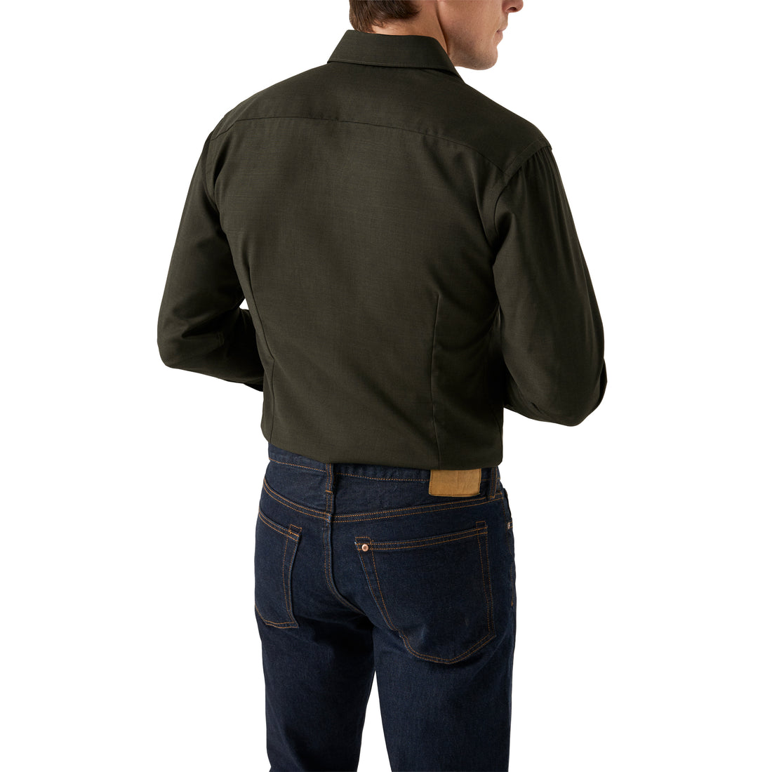 Dark Green Solid Merino Wool Contemporary Fit Shirt - ETON