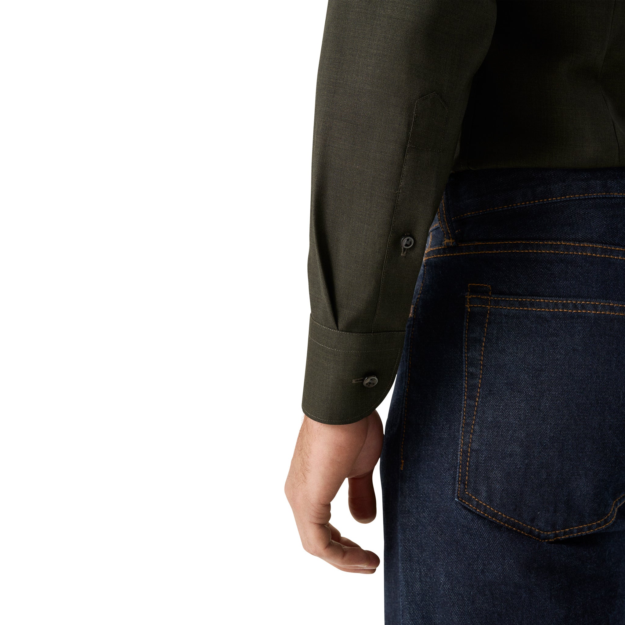 Dark Green Solid Merino Wool Contemporary Fit Shirt - ETON