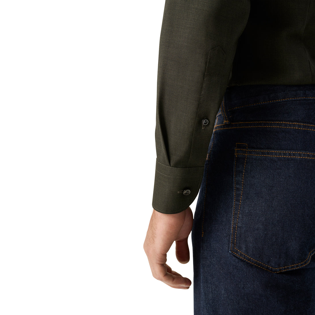 Dark Green Solid Merino Wool Contemporary Fit Shirt - ETON
