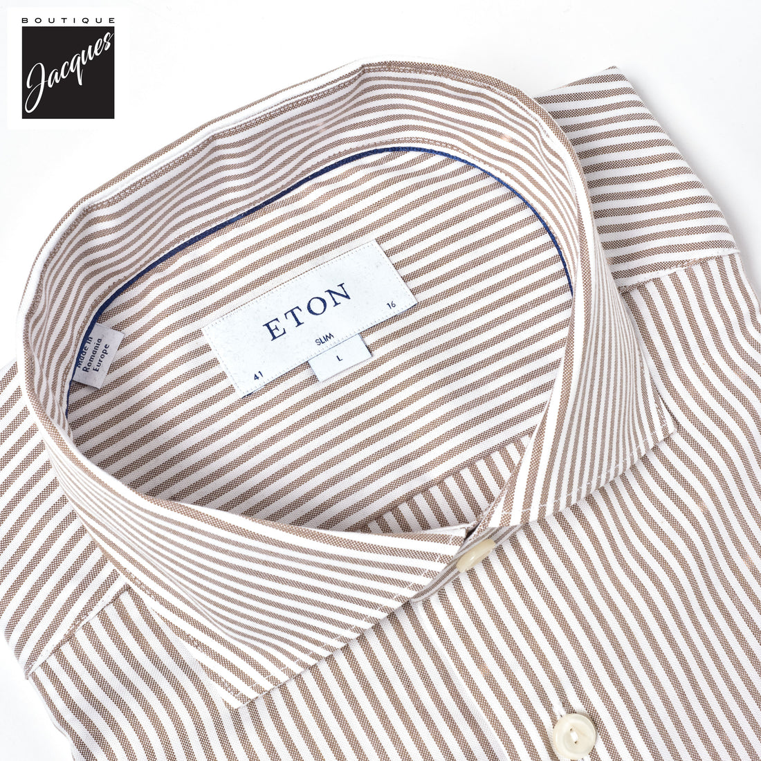 Beige Bengal Stripe Oxford Slim Fit Shirt - Eton