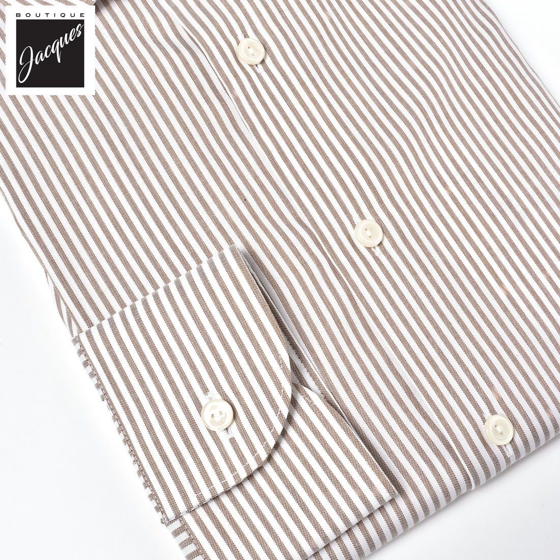 Beige Bengal Stripe Oxford Slim Fit Shirt - Eton