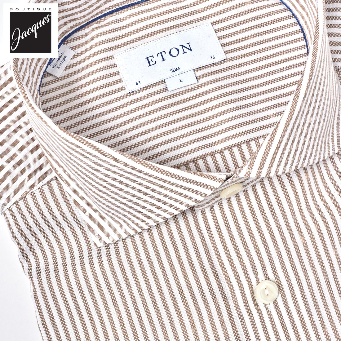 Beige Bengal Stripe Oxford Slim Fit Shirt - Eton