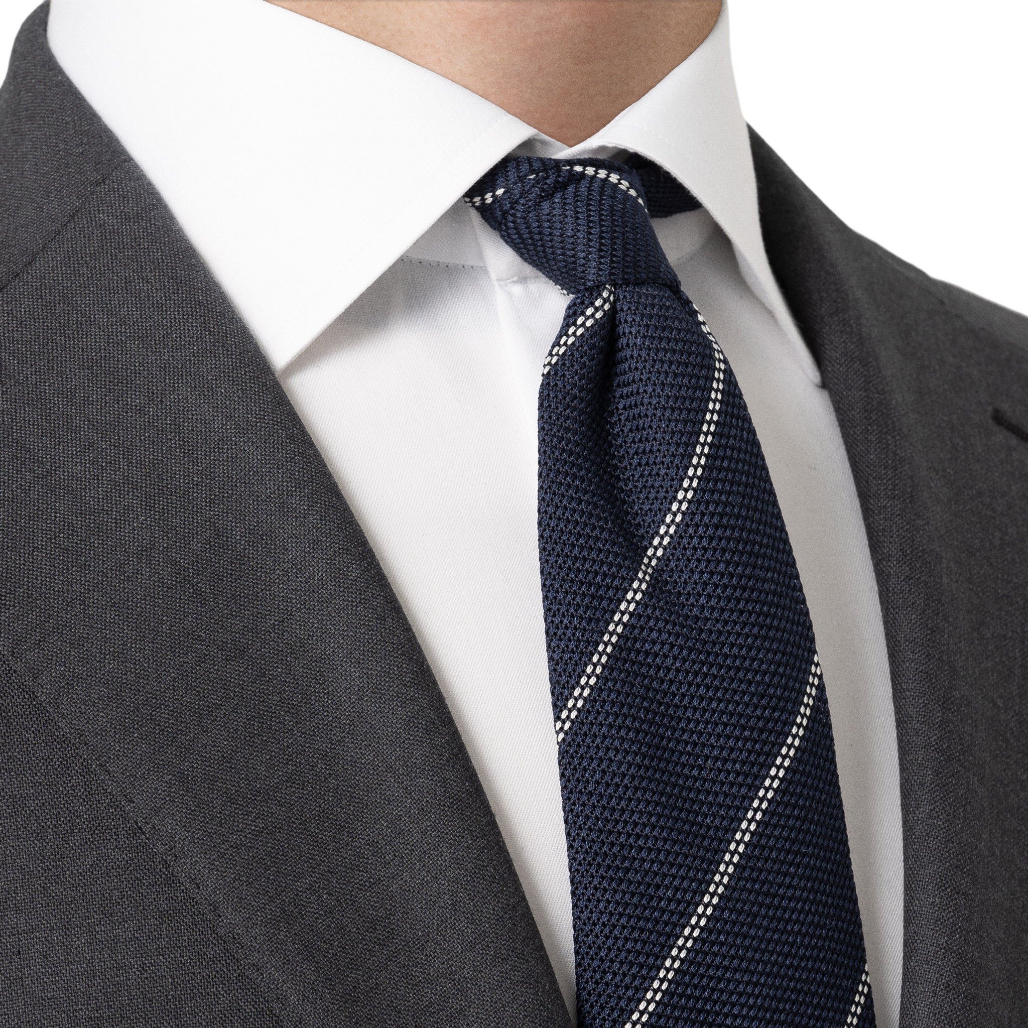 Navy Blue Striped Grenadine Silk Tie - ETON