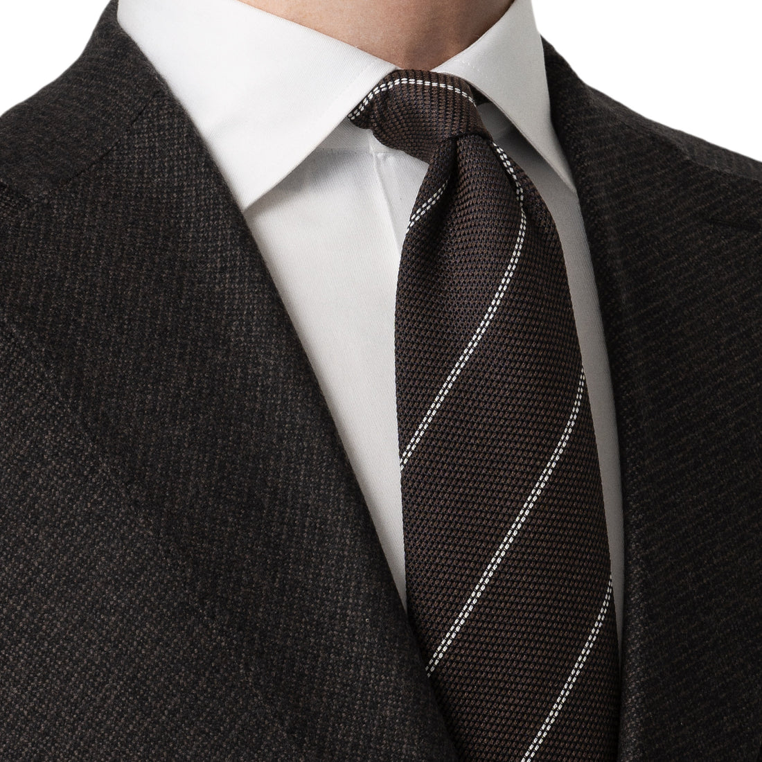 Brown Striped Grenadine Silk Tie - ETON