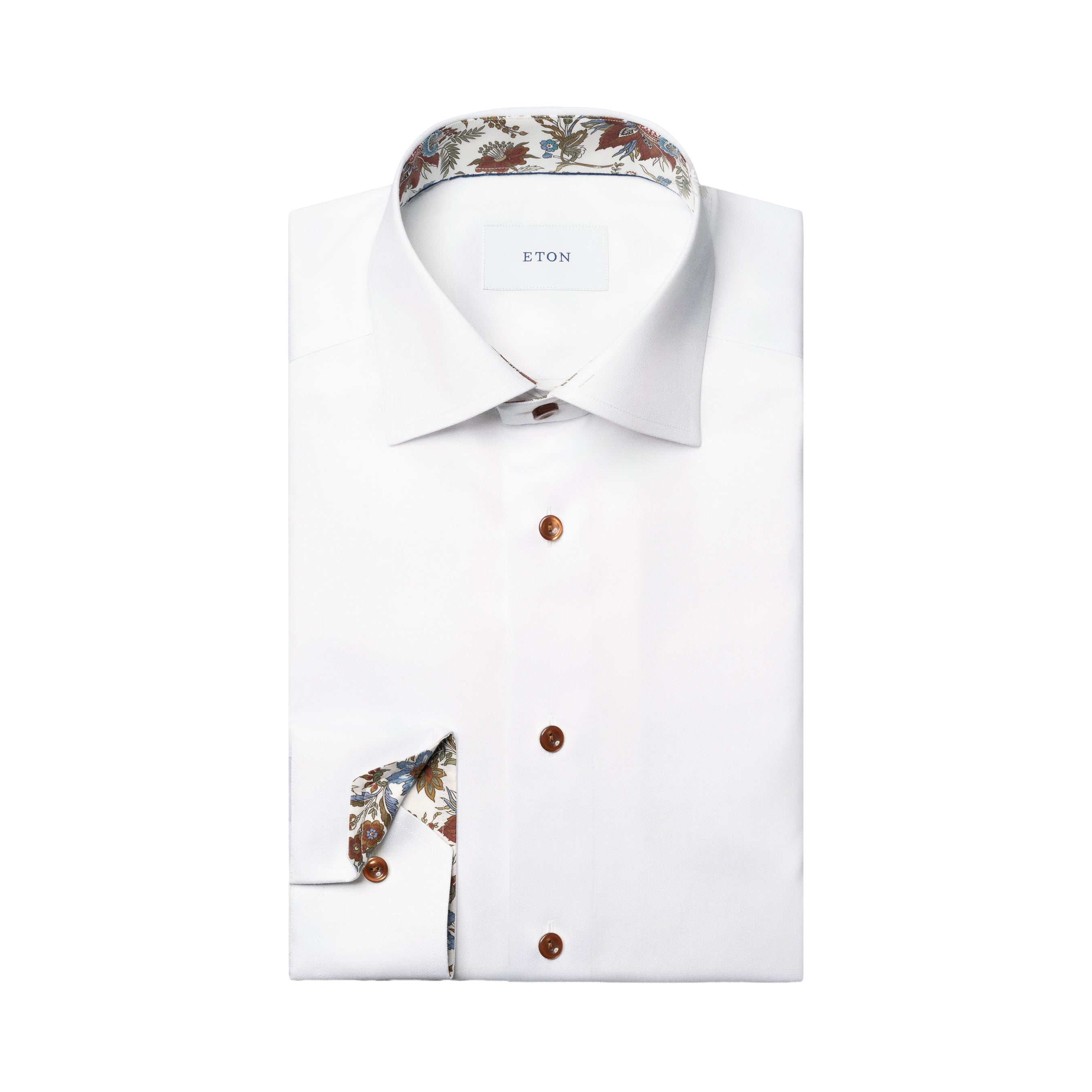 White Floral Effect Contrast Signature Twill Slim Fit Shirt - ETON