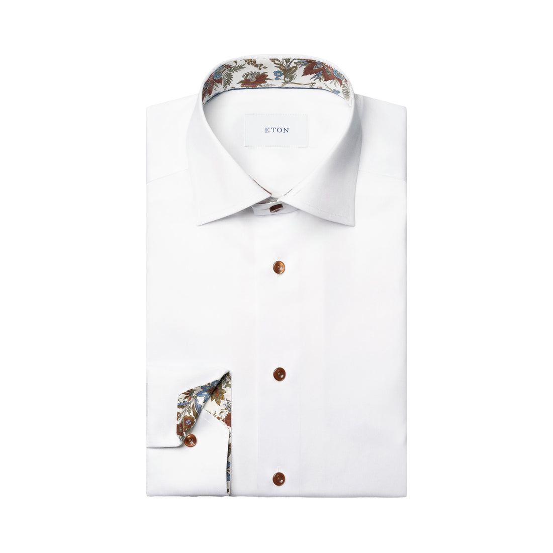 White Floral Effect Contrast Signature Twill Slim Fit Shirt - ETON