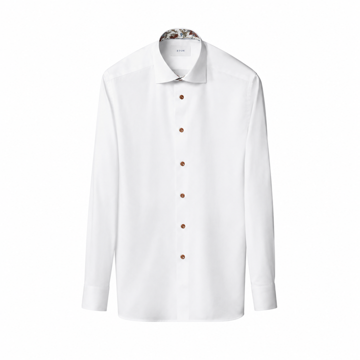White Floral Effect Contrast Signature Twill Slim Fit Shirt - ETON