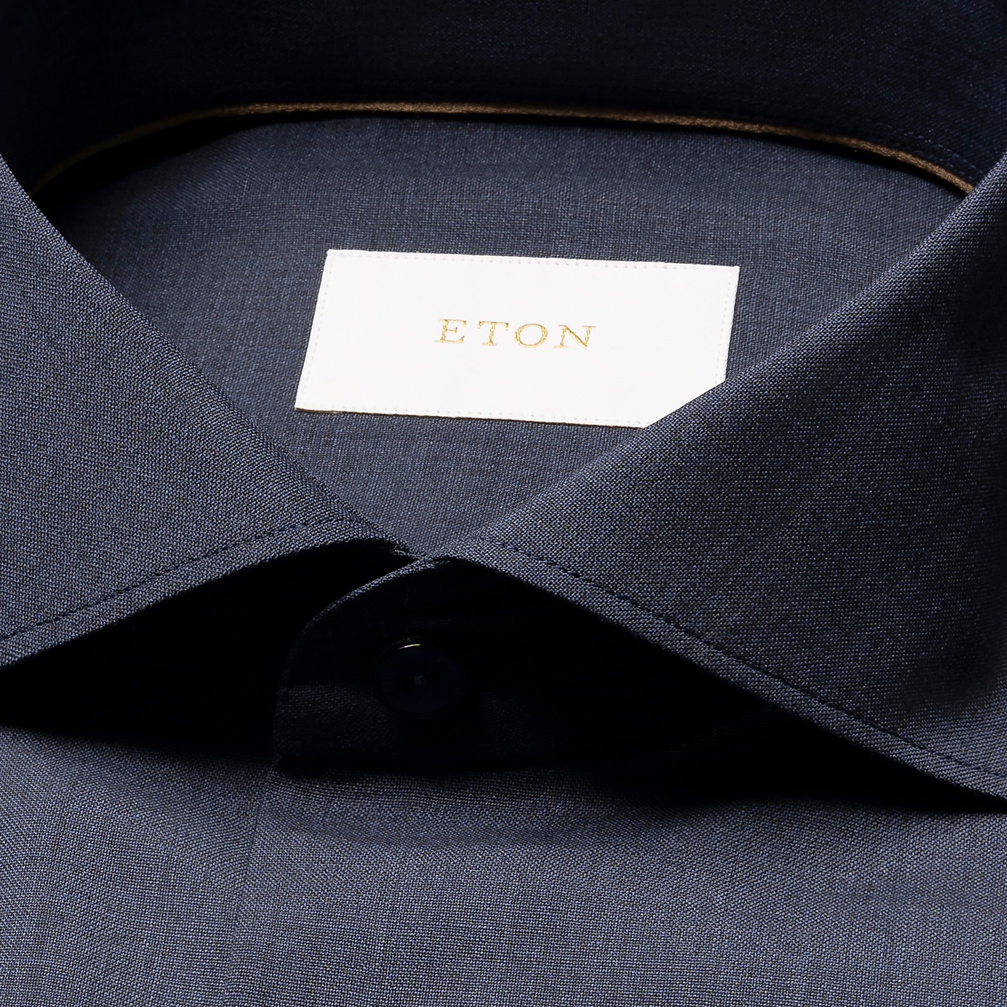 Navy Blue Solid Elevated Merino Wool Slim Fit Dress Shirt - ETON