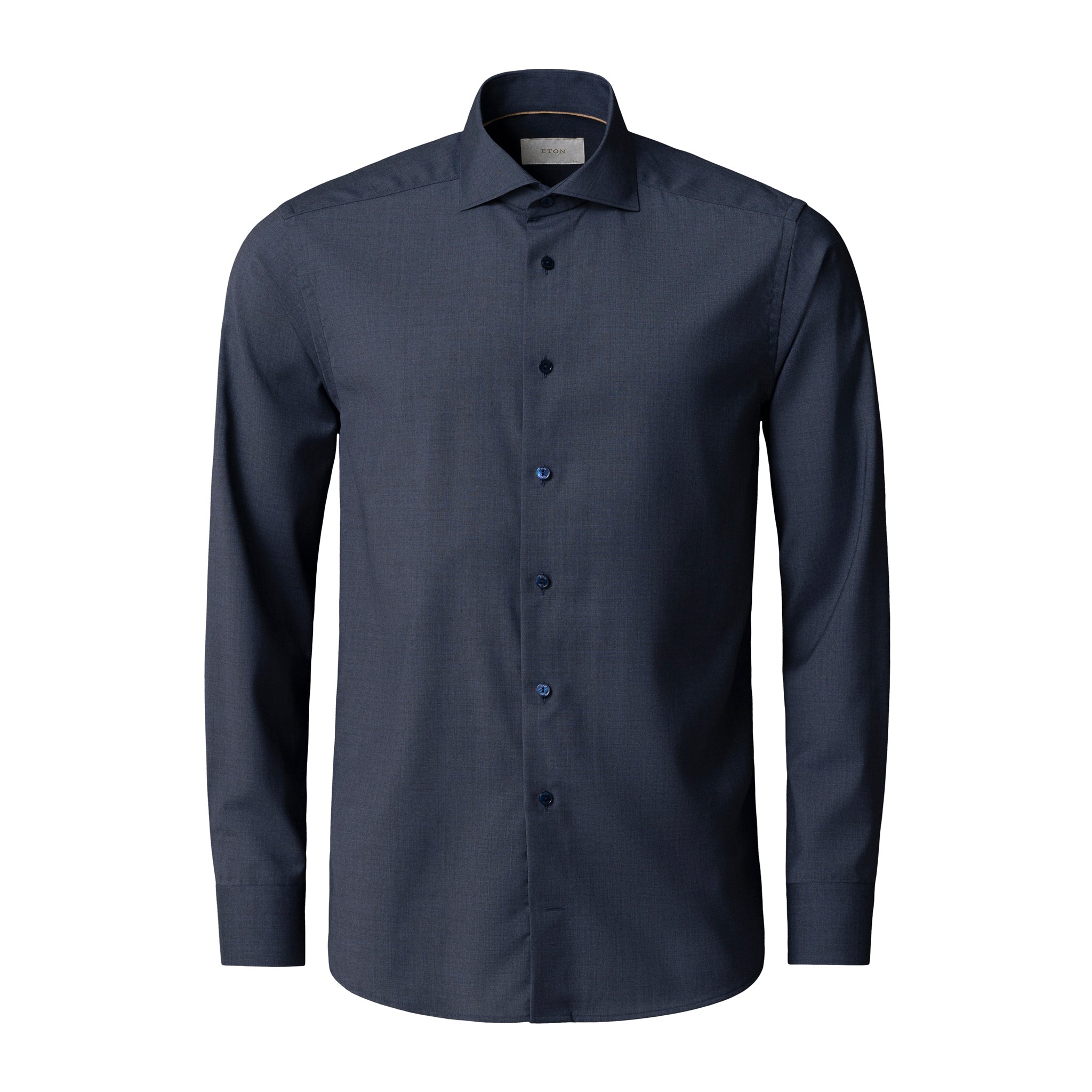 Navy Blue Solid Elevated Merino Wool Slim Fit Dress Shirt - ETON