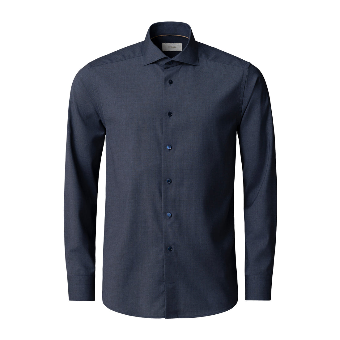 Navy Blue Solid Elevated Merino Wool Slim Fit Dress Shirt - ETON