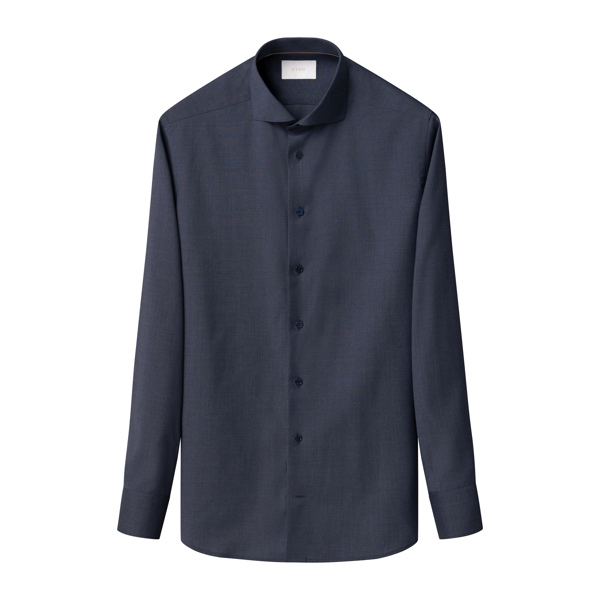 Navy Blue Solid Elevated Merino Wool Slim Fit Dress Shirt - ETON
