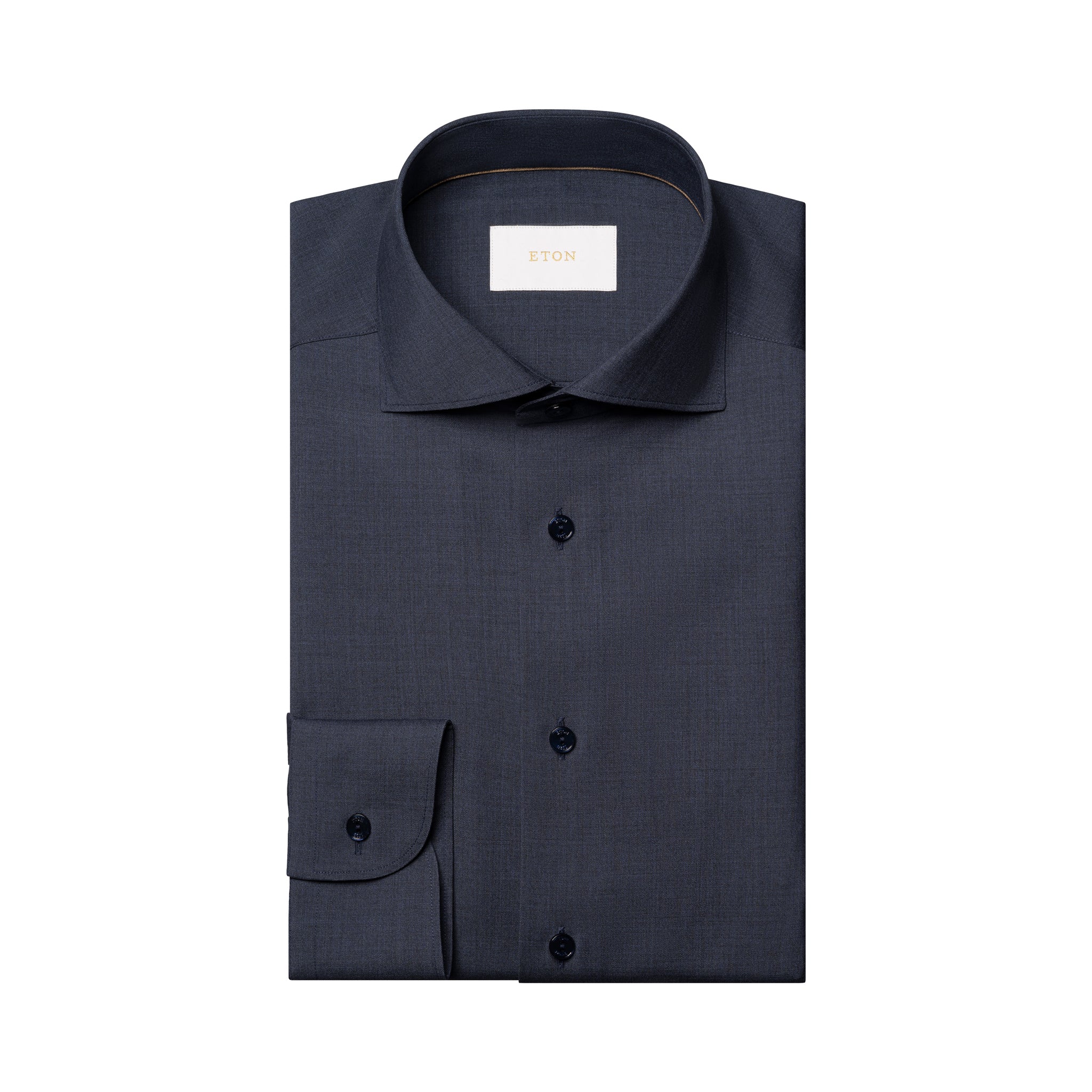 Navy Blue Solid Elevated Merino Wool Slim Fit Dress Shirt - ETON