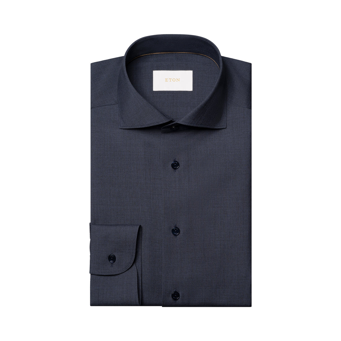 Navy Blue Solid Elevated Merino Wool Slim Fit Dress Shirt - ETON