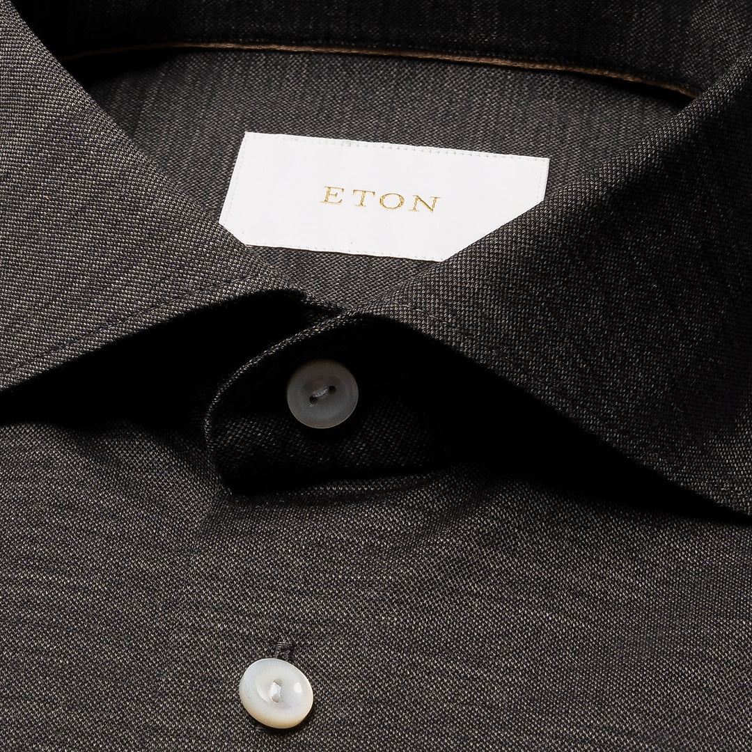 Charcoal Gray Knitted Merino Wool Slim Fit Jersey Shirt - ETON