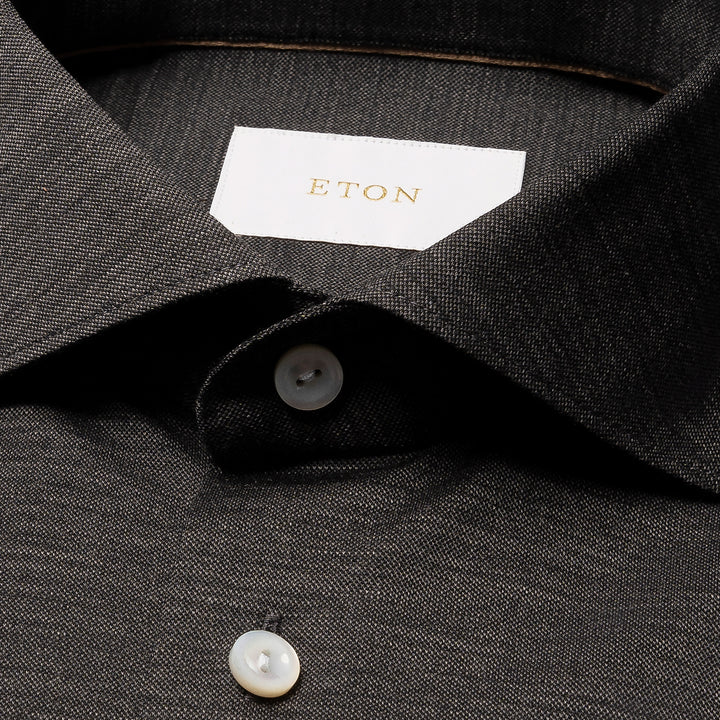 Charcoal Gray Knitted Merino Wool Slim Fit Jersey Shirt - ETON
