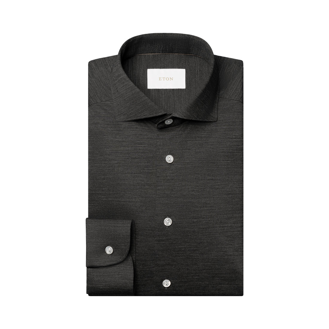 Charcoal Gray Knitted Merino Wool Slim Fit Jersey Shirt - ETON