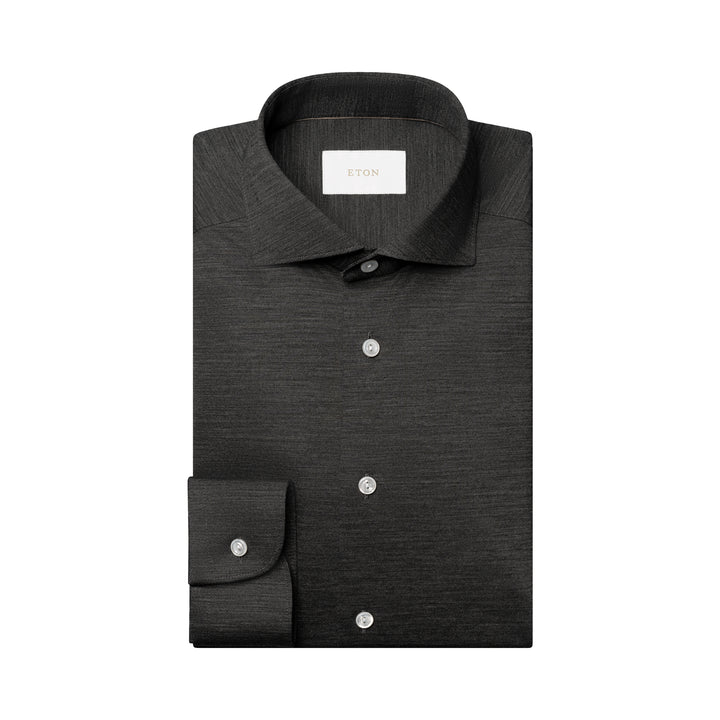 Charcoal Gray Knitted Merino Wool Slim Fit Jersey Shirt - ETON