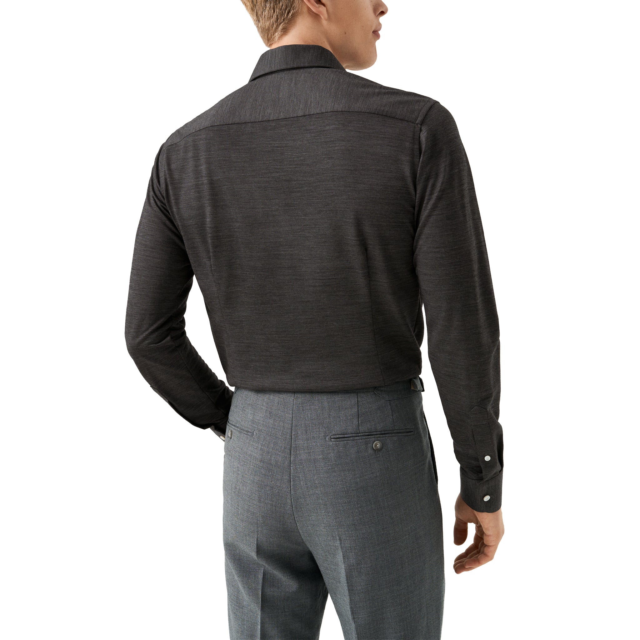 Charcoal Gray Knitted Merino Wool Slim Fit Jersey Shirt - ETON
