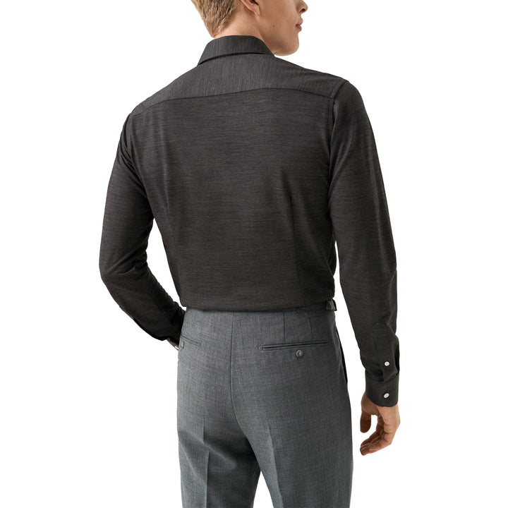 Charcoal Gray Knitted Merino Wool Slim Fit Jersey Shirt - ETON