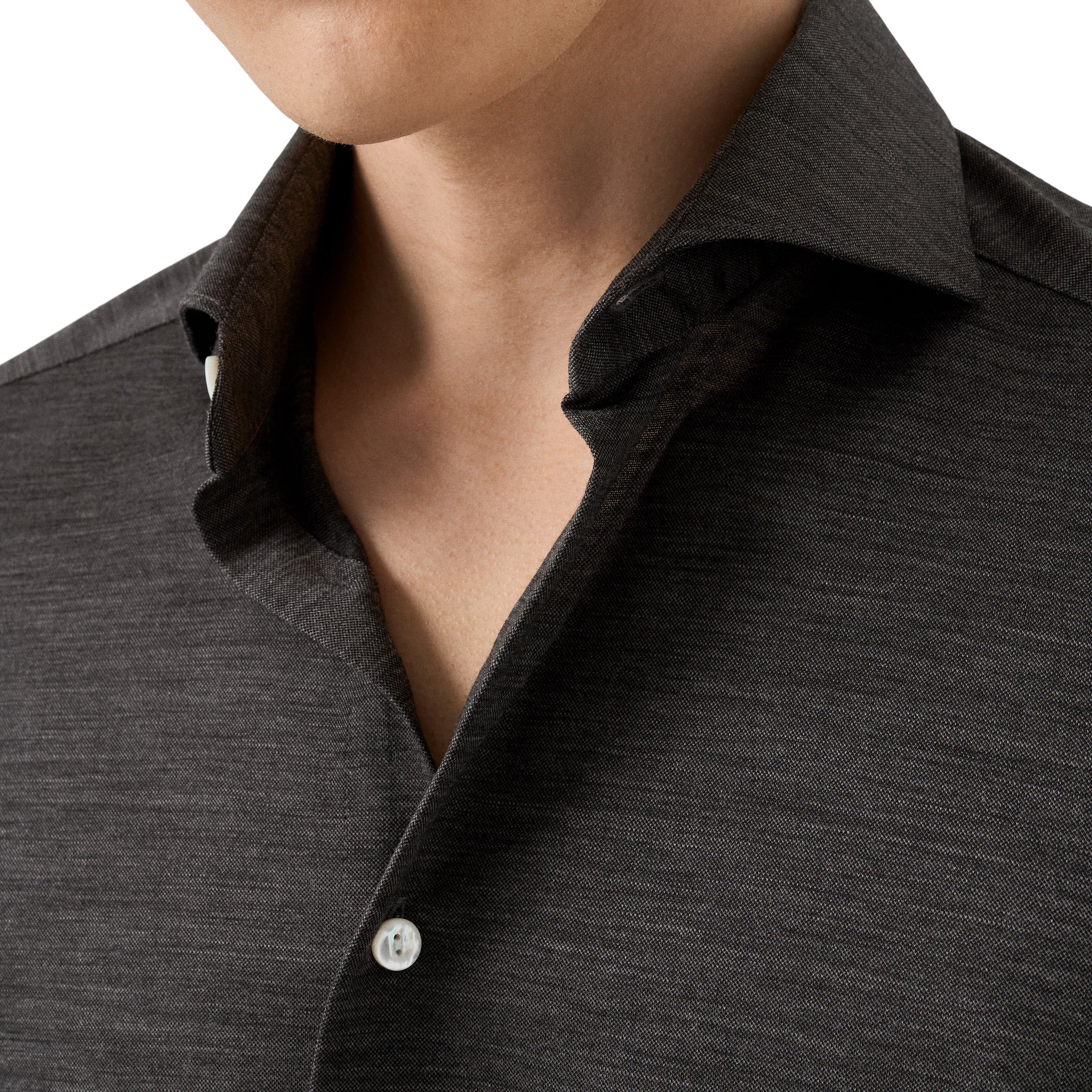 Charcoal Gray Knitted Merino Wool Slim Fit Jersey Shirt - ETON