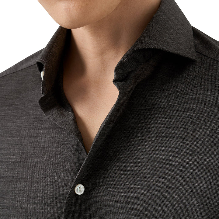 Charcoal Gray Knitted Merino Wool Slim Fit Jersey Shirt - ETON