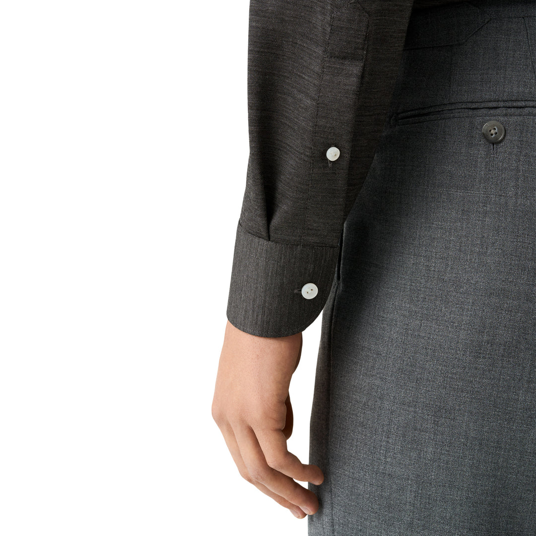 Charcoal Gray Knitted Merino Wool Slim Fit Jersey Shirt - ETON