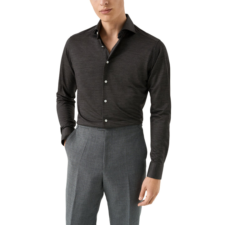Charcoal Gray Knitted Merino Wool Slim Fit Jersey Shirt - ETON