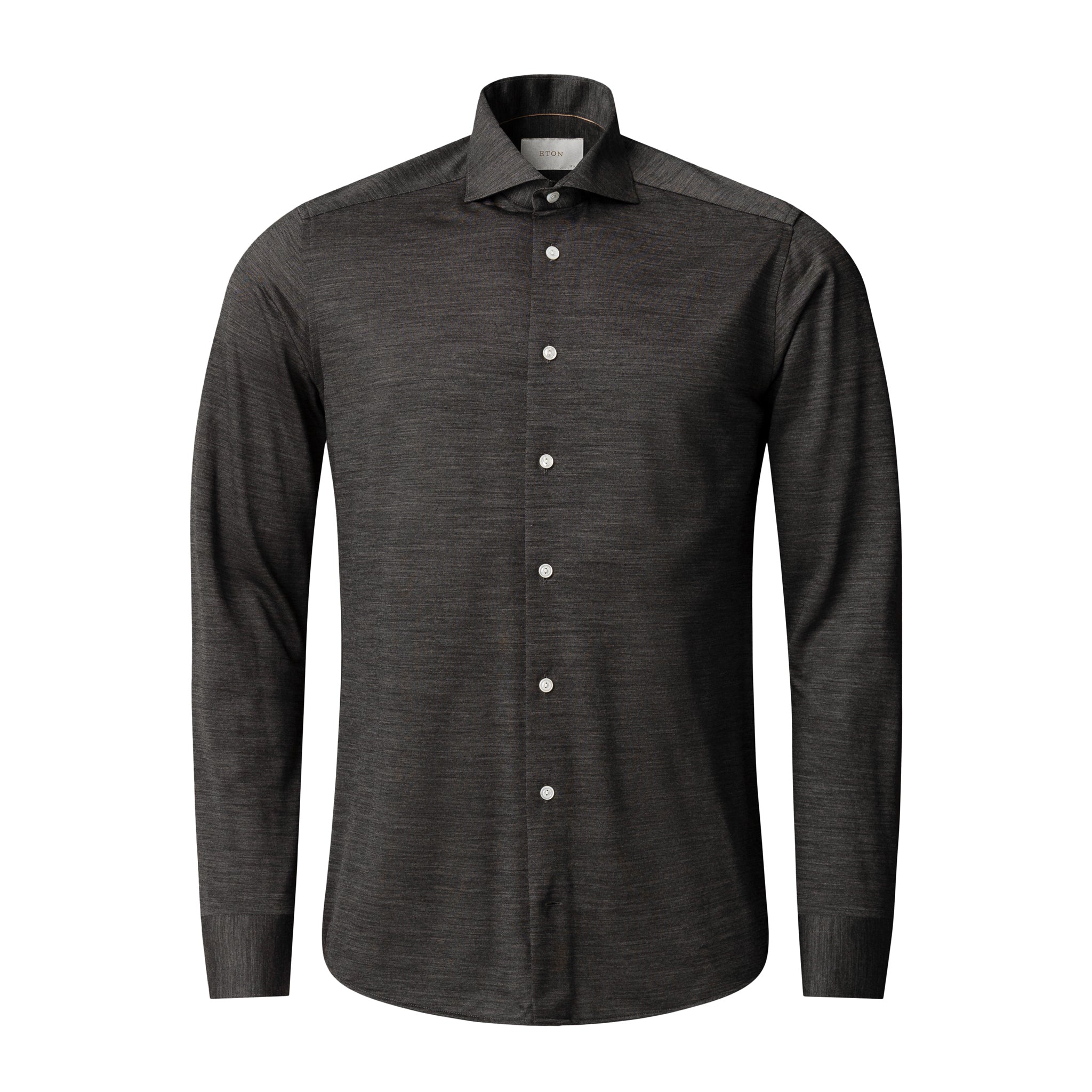 Charcoal Gray Knitted Merino Wool Slim Fit Jersey Shirt - ETON