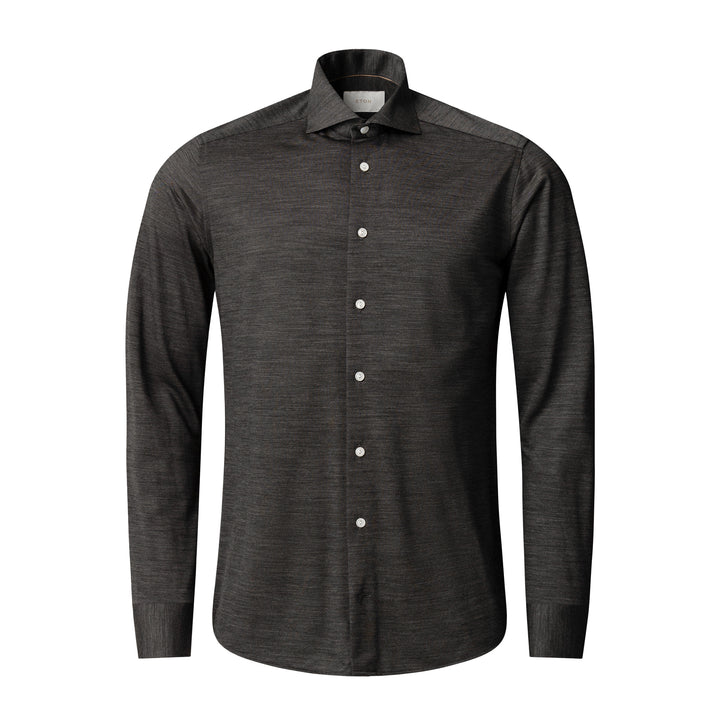 Charcoal Gray Knitted Merino Wool Slim Fit Jersey Shirt - ETON