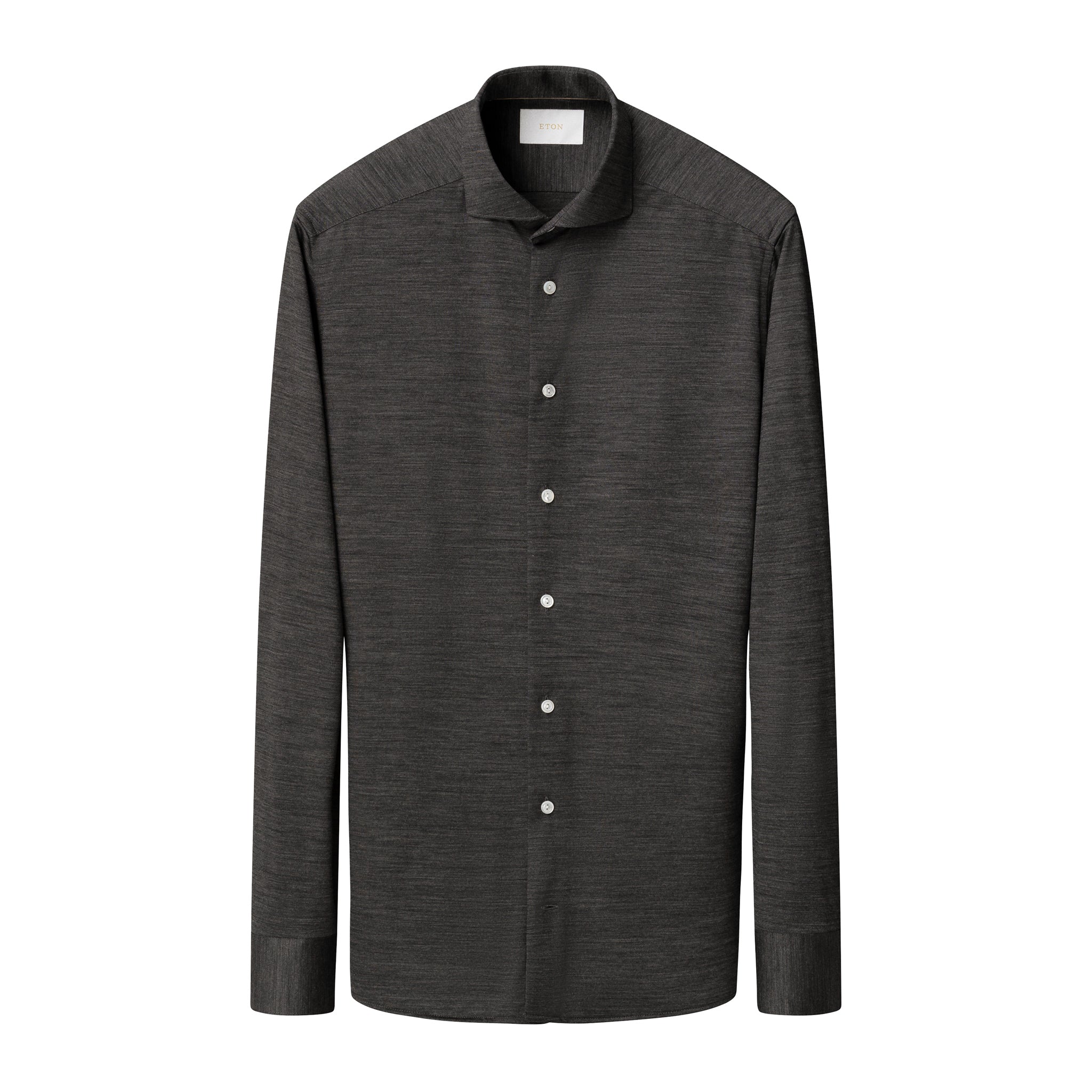 Charcoal Gray Knitted Merino Wool Slim Fit Jersey Shirt - ETON