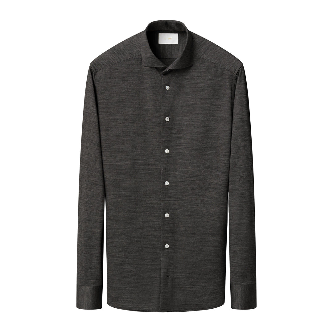 Charcoal Gray Knitted Merino Wool Slim Fit Jersey Shirt - ETON
