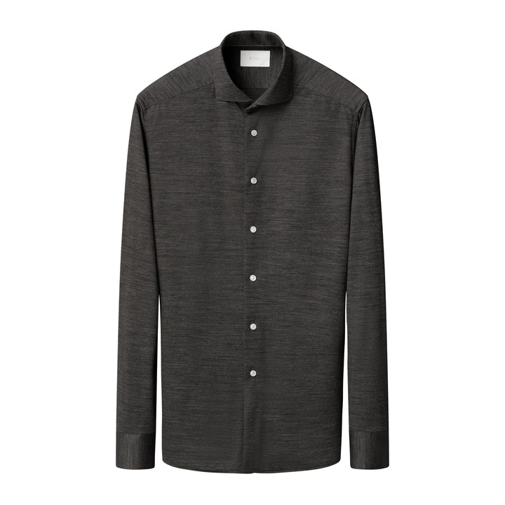 Charcoal Gray Knitted Merino Wool Slim Fit Jersey Shirt - ETON