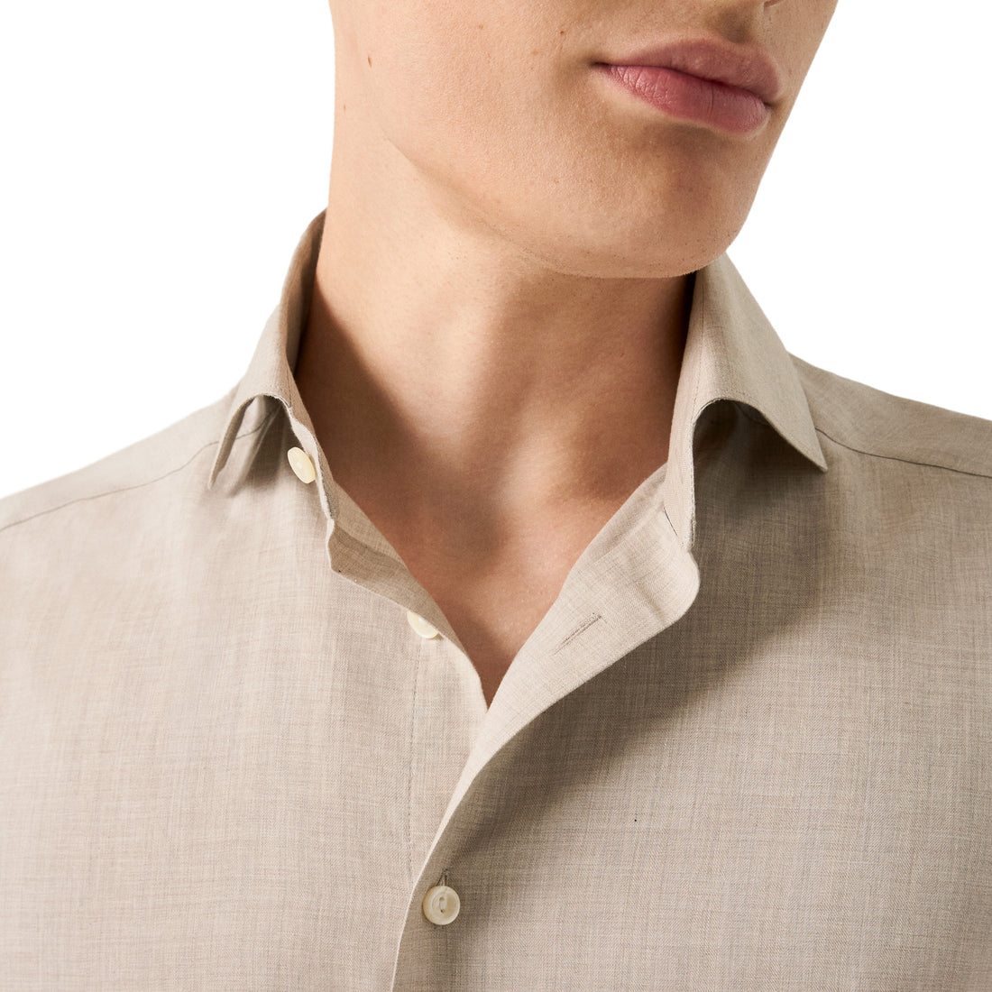 Beige Solid Lightweight Signature Flannel Slim Fit Shirt - ETON
