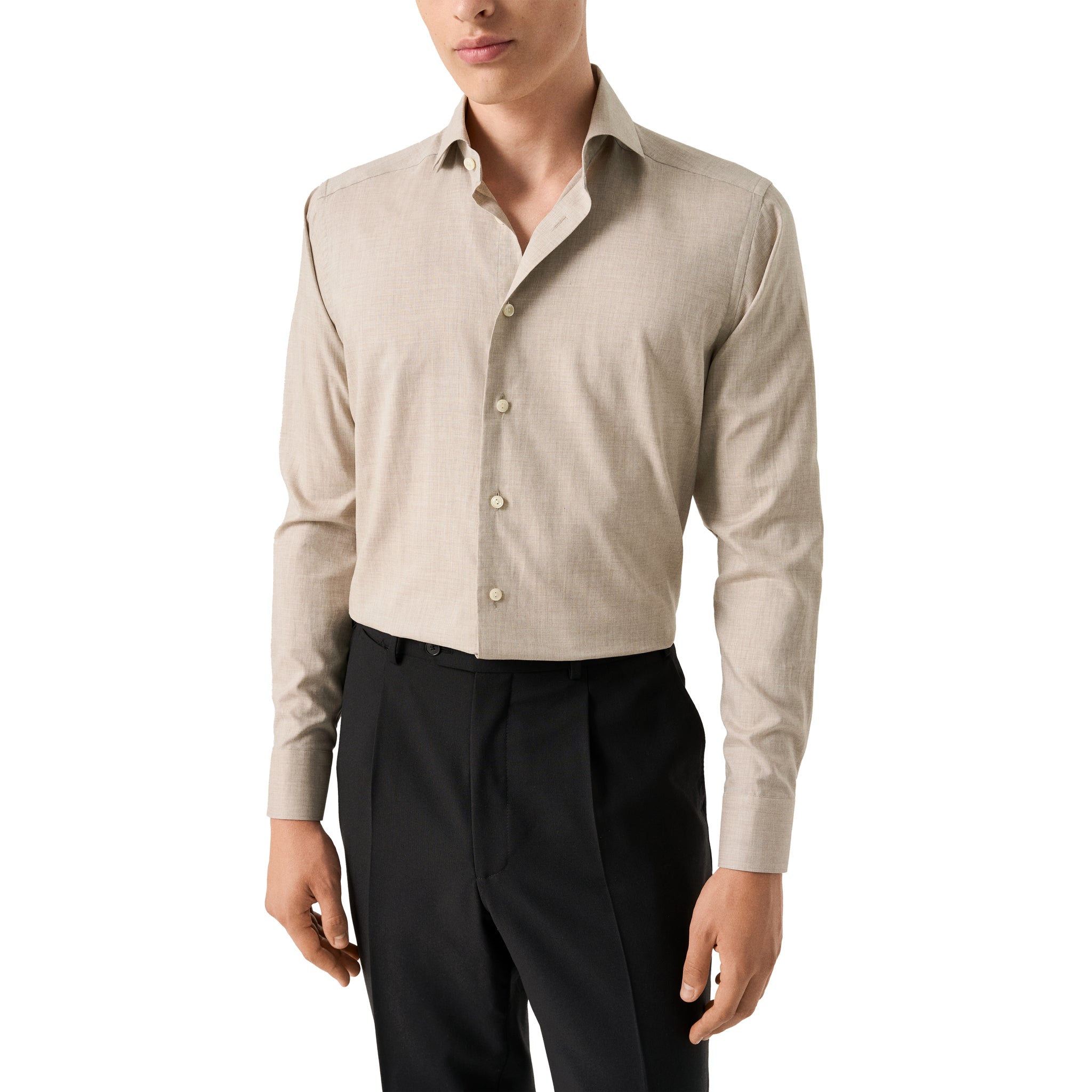 Beige Solid Lightweight Signature Flannel Slim Fit Shirt - ETON