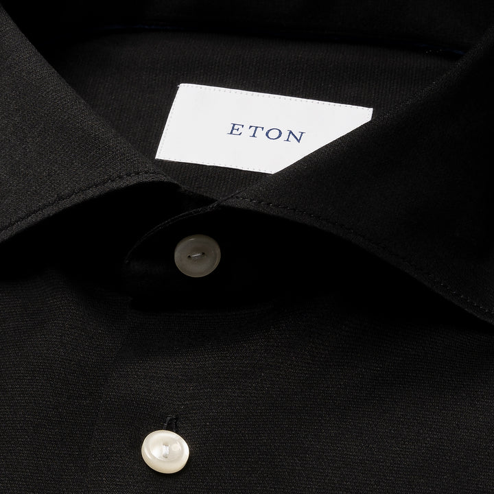 Black Solid Filo Di Scozia Cotton Knit Slim Fit Casual Shirt - ETON
