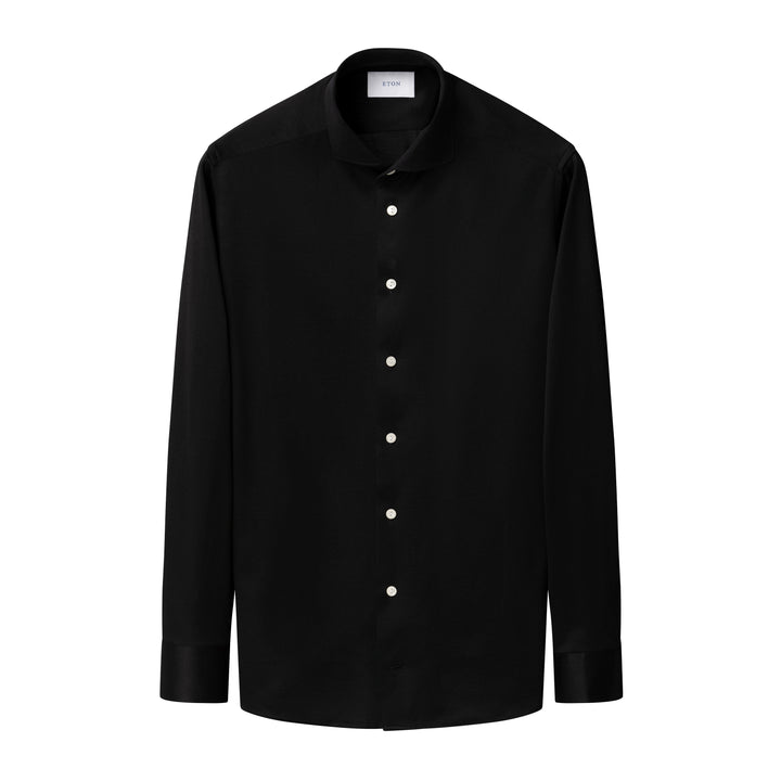 Black Solid Filo Di Scozia Cotton Knit Slim Fit Casual Shirt - ETON