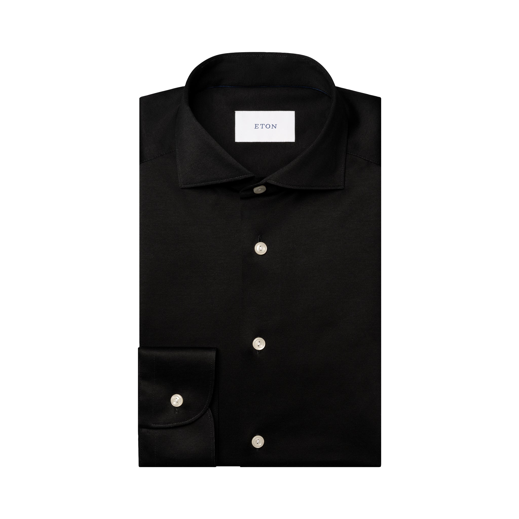 Black Solid Filo Di Scozia Cotton Knit Slim Fit Casual Shirt - ETON