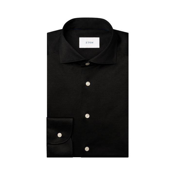 Black Solid Filo Di Scozia Cotton Knit Slim Fit Casual Shirt - ETON