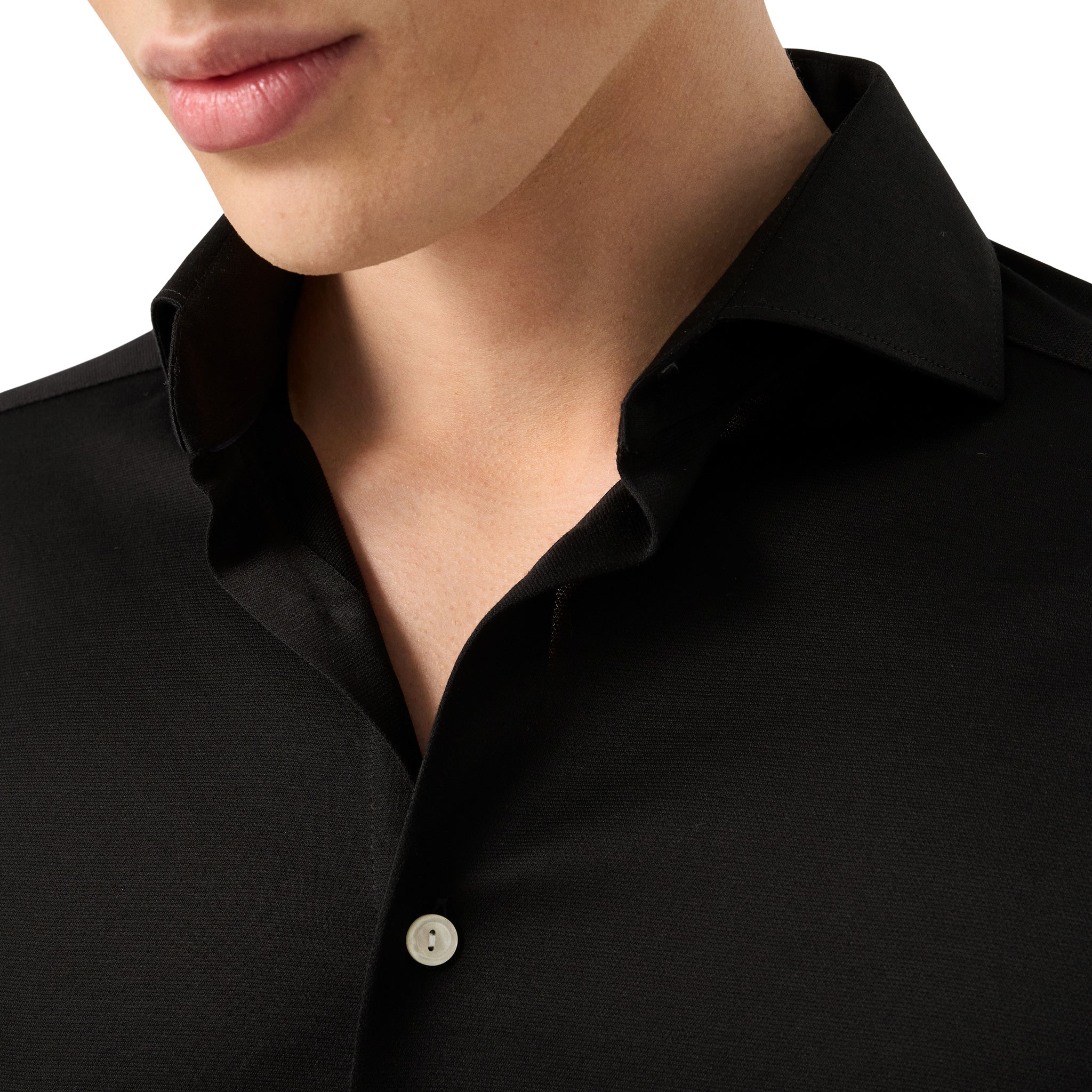 Black Solid Filo Di Scozia Cotton Knit Slim Fit Casual Shirt - ETON