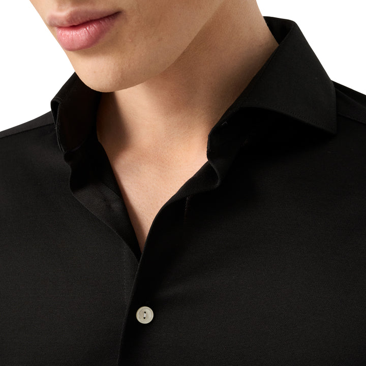Black Solid Filo Di Scozia Cotton Knit Slim Fit Casual Shirt - ETON