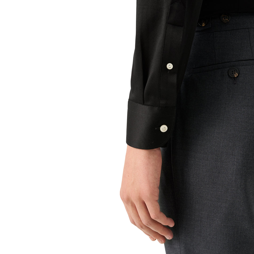 Black Solid Filo Di Scozia Cotton Knit Slim Fit Casual Shirt - ETON
