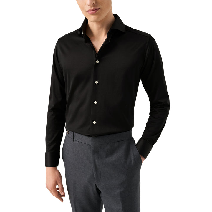 Black Solid Filo Di Scozia Cotton Knit Slim Fit Casual Shirt - ETON