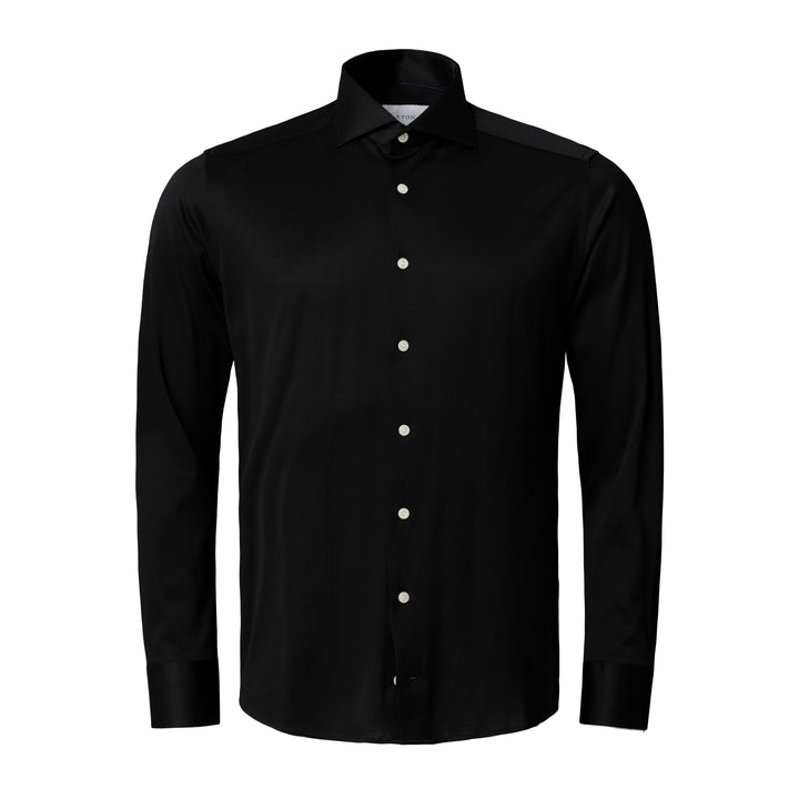 Black Solid Filo Di Scozia Cotton Knit Slim Fit Casual Shirt - ETON