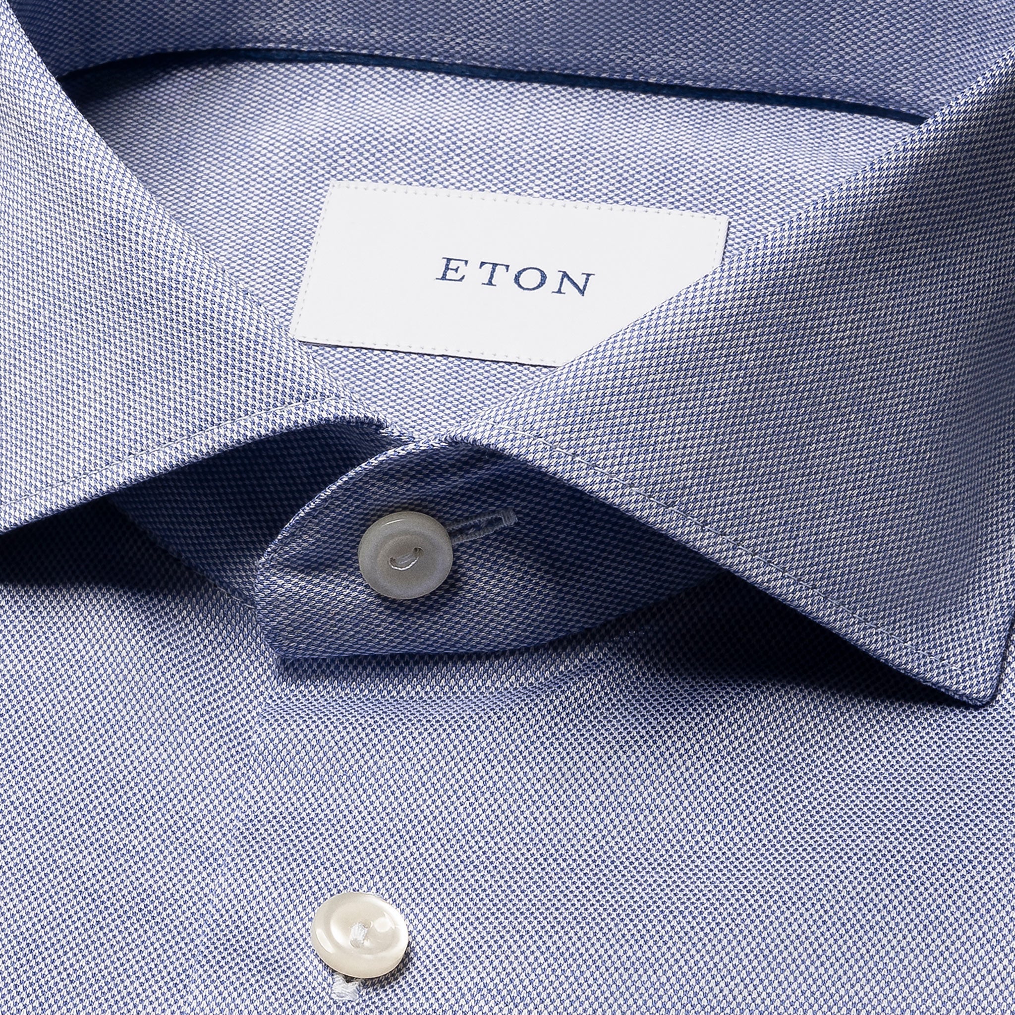 Indigo Blue Filo Di Scozia Knitted Cotton Slim Fit Casual Shirt - ETON