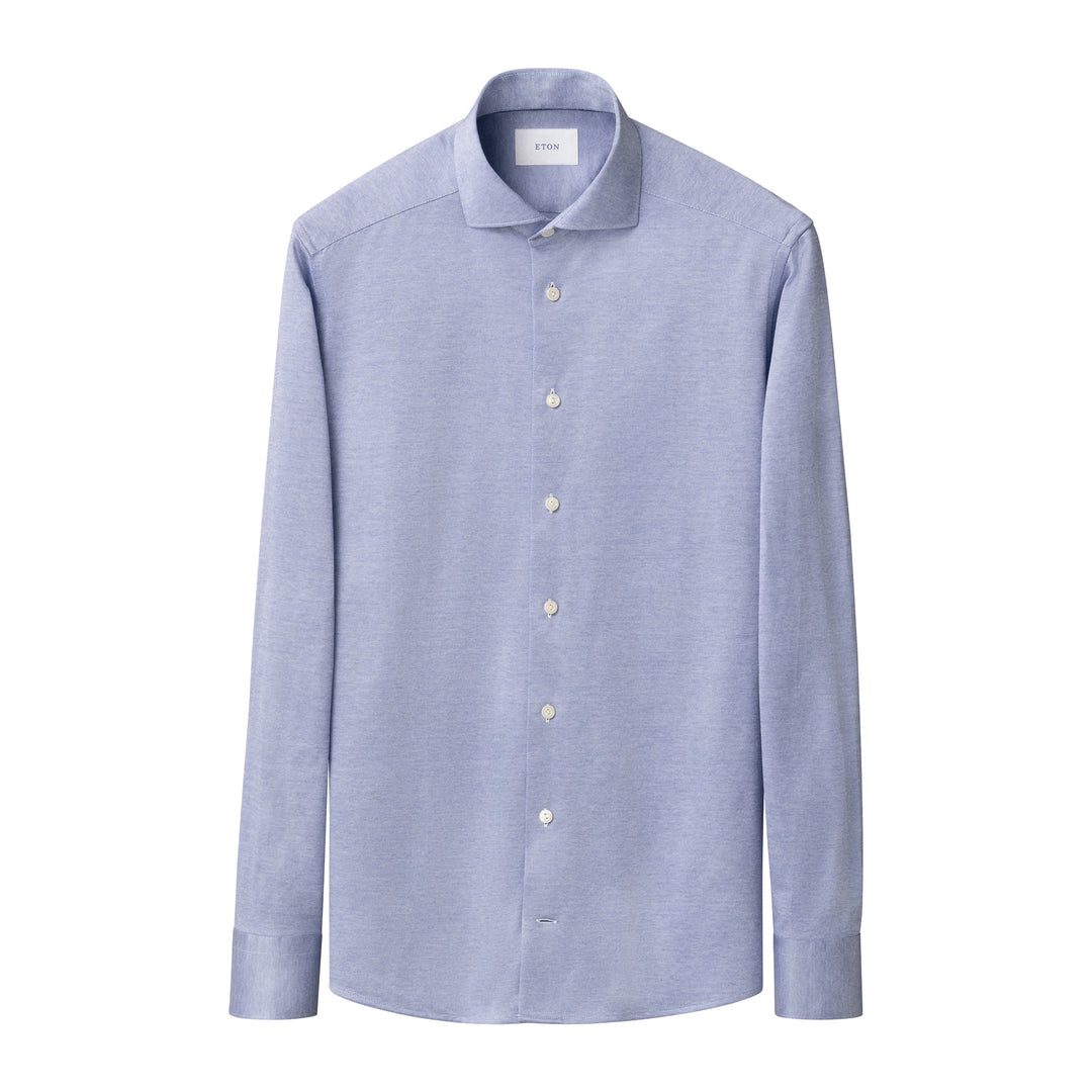Indigo Blue Filo Di Scozia Knitted Cotton Slim Fit Casual Shirt - ETON