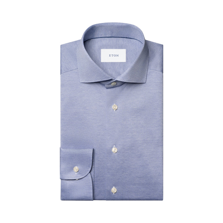 Indigo Blue Filo Di Scozia Knitted Cotton Slim Fit Casual Shirt - ETON