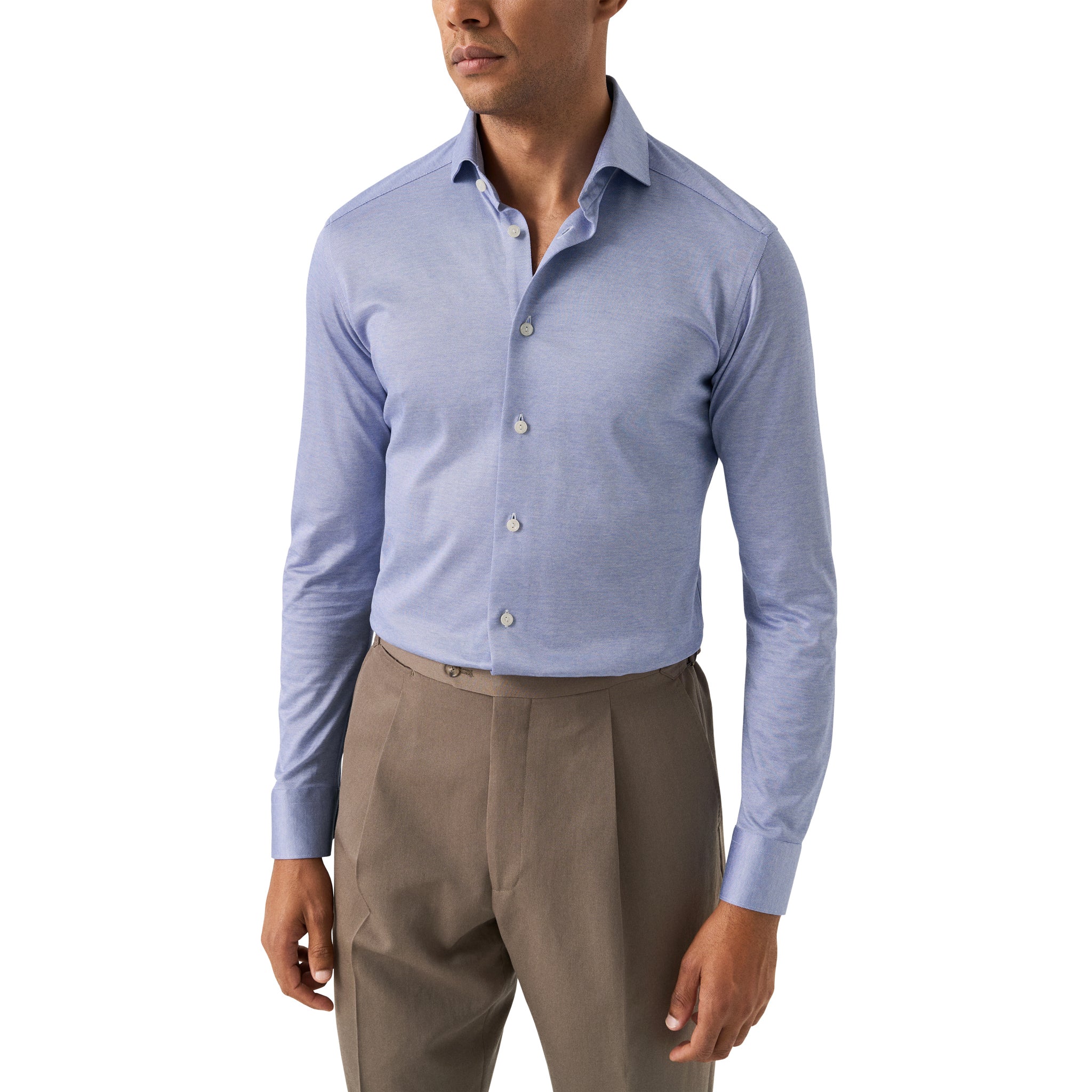 Indigo Blue Filo Di Scozia Knitted Cotton Slim Fit Casual Shirt - ETON